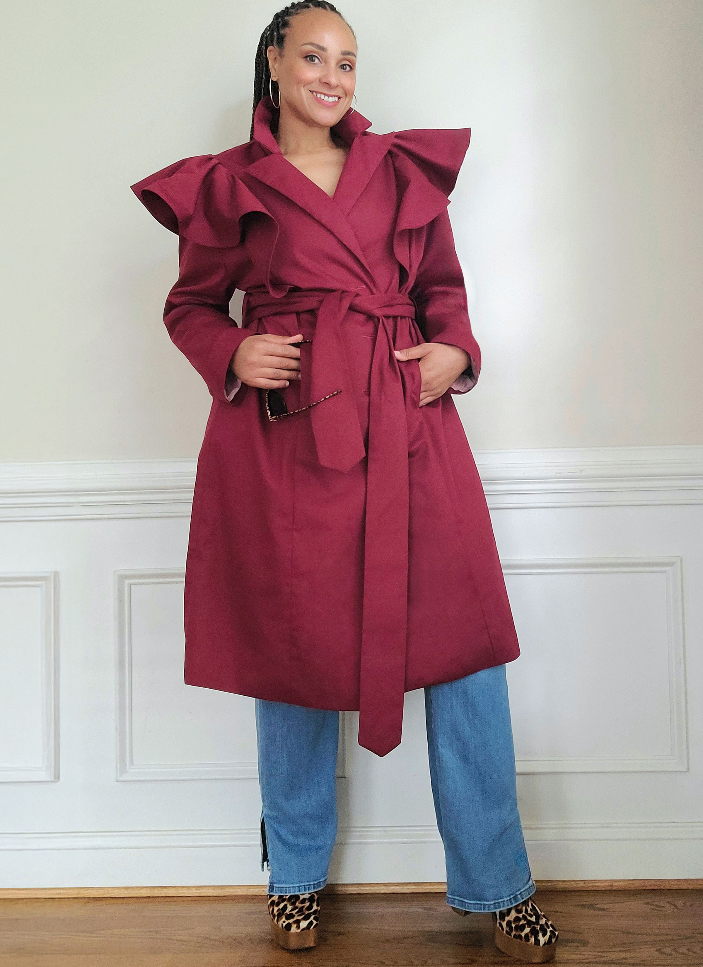 Know Me ME2151 | Know Me Sewing Pattern Misses' Single Breasted Trench Coat with Shoulder Flounce and Belt by Keechii B Style