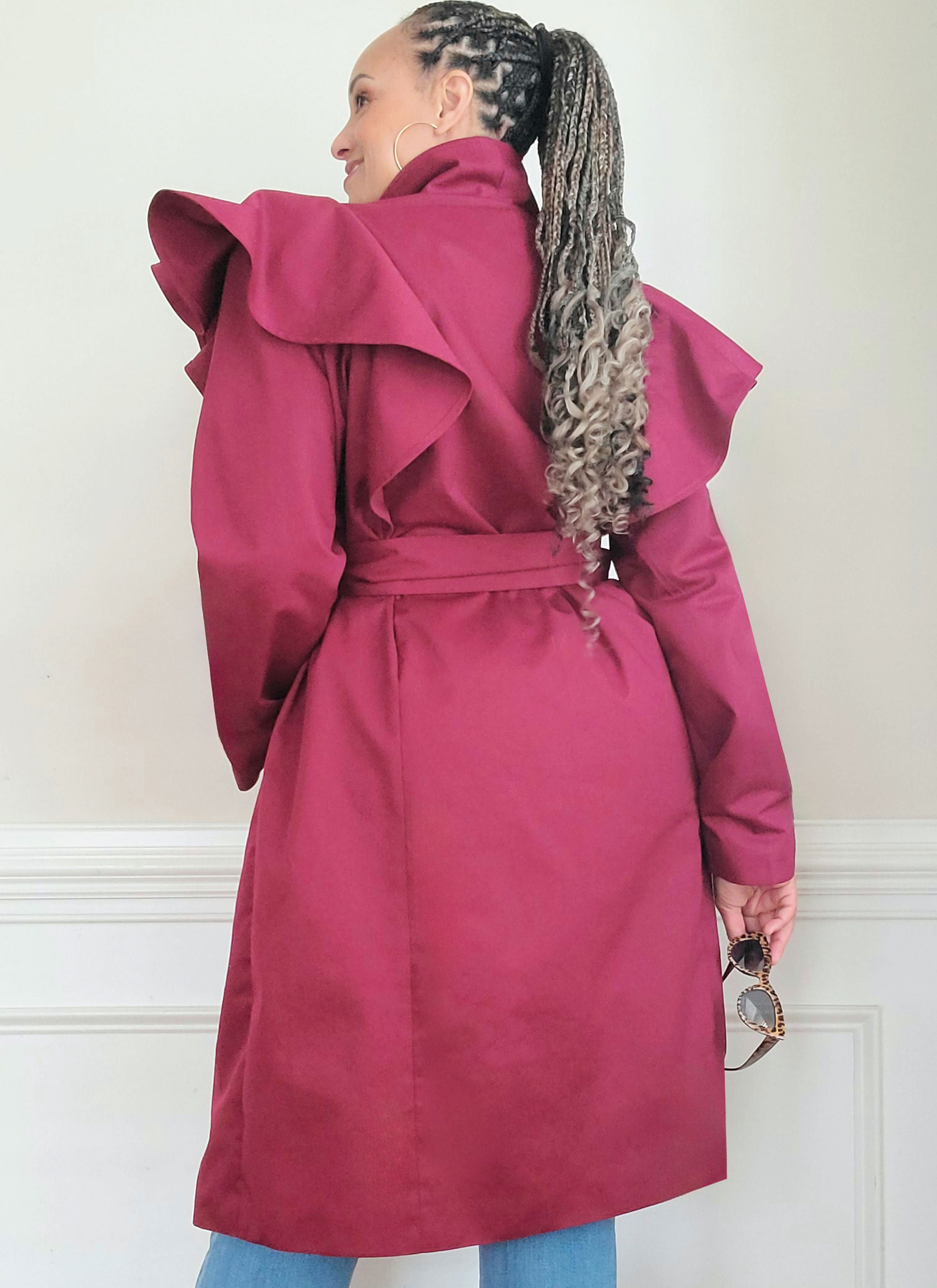 Know Me ME2151 | Know Me Sewing Pattern Misses' Single Breasted Trench Coat with Shoulder Flounce and Belt by Keechii B Style