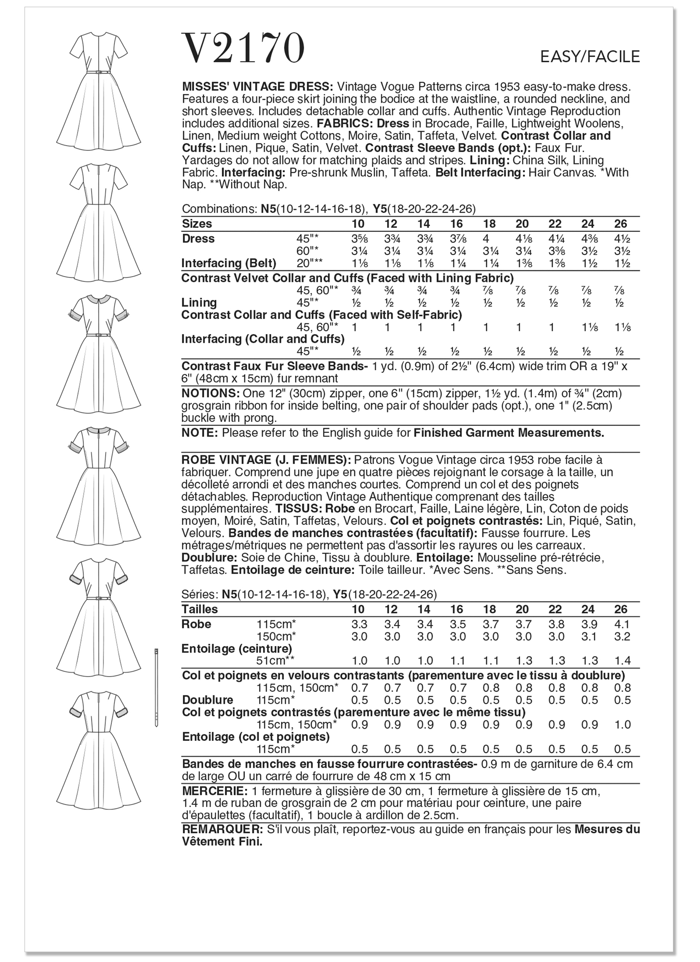 Vogue Patterns V2170 | Vogue Patterns 1950s Misses' Vintage Dress | Back of Envelope