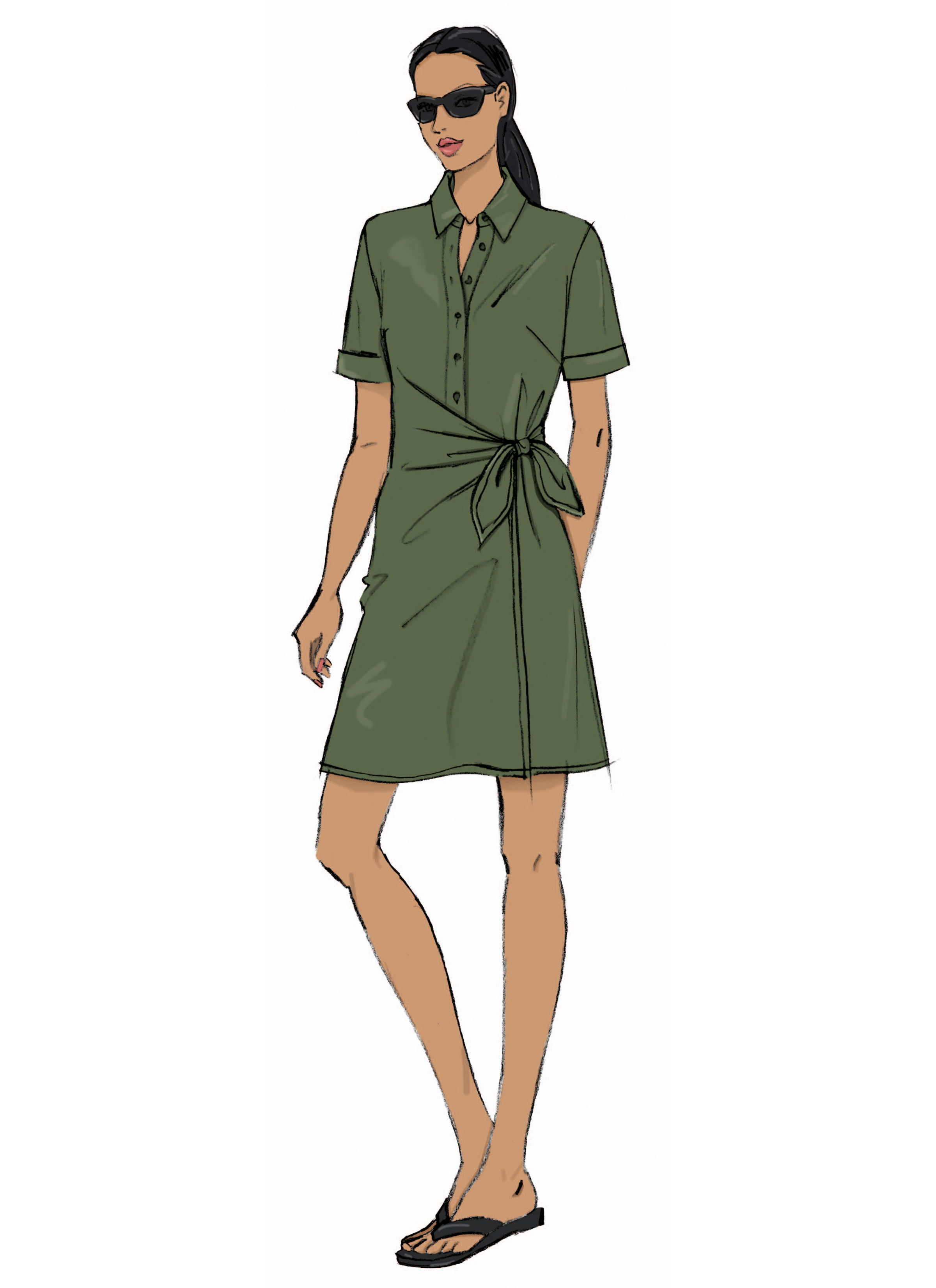 Butterick B7075 | Butterick Sewing Pattern Misses' Wrap Front Shirtdress in Two Lengths