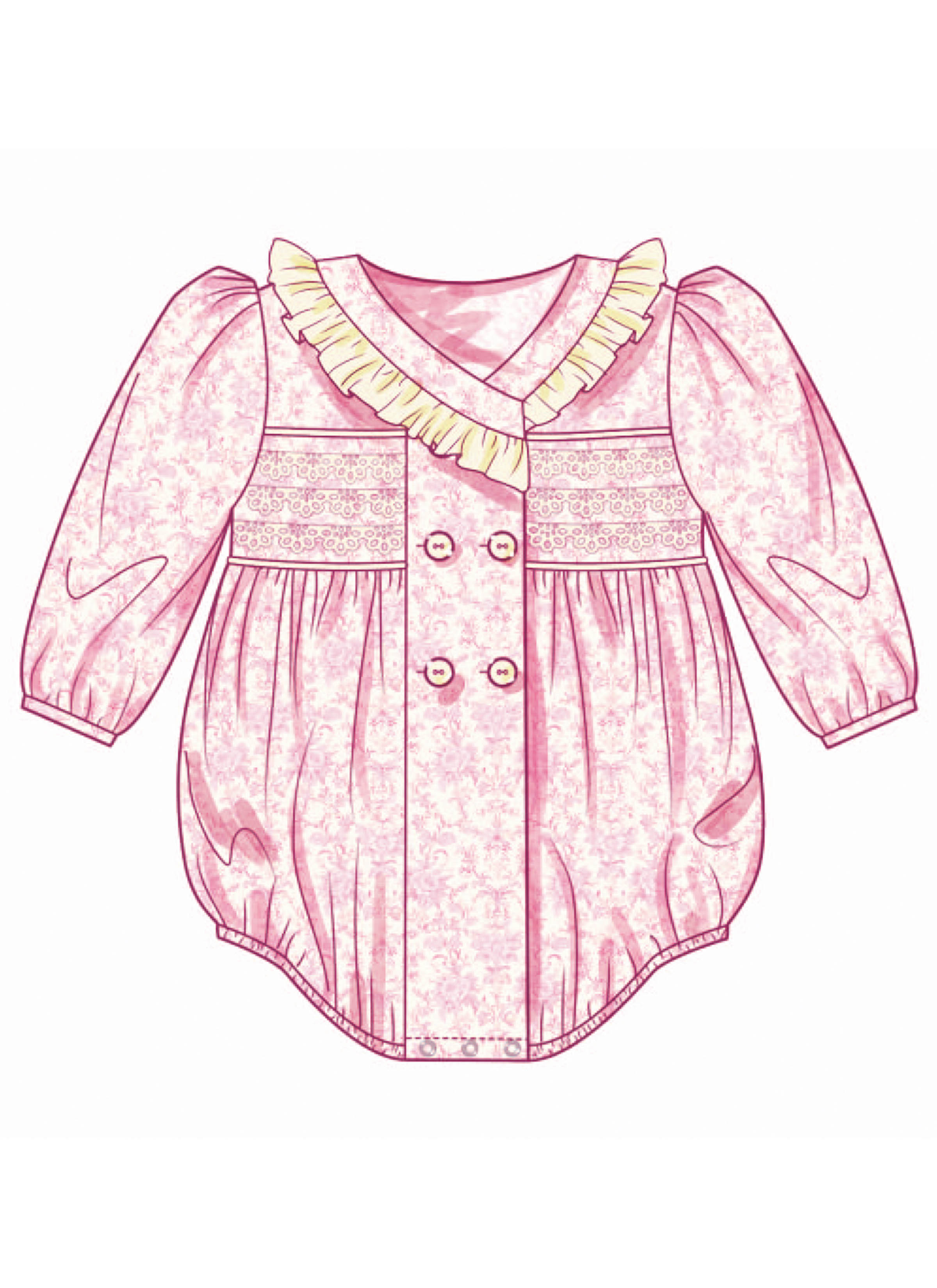 Butterick B7085 | Butterick Sewing Pattern Babies' Romper with Sleeve Variations and Bonnet in sizes S-M-L
