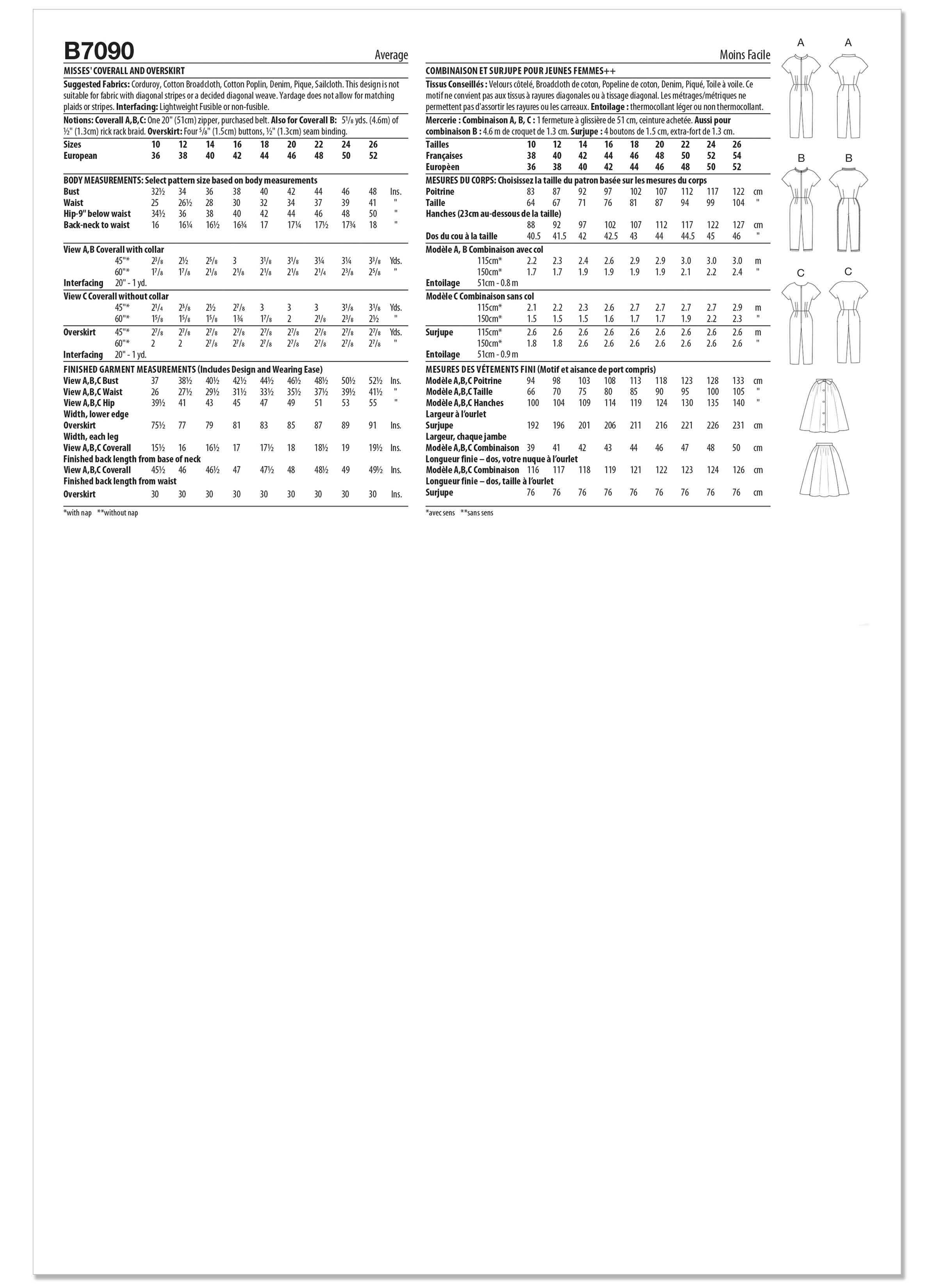 Butterick B7090 | Butterick Sewing Pattern 1950s Misses' Coverall and Overskirt | Back of Envelope