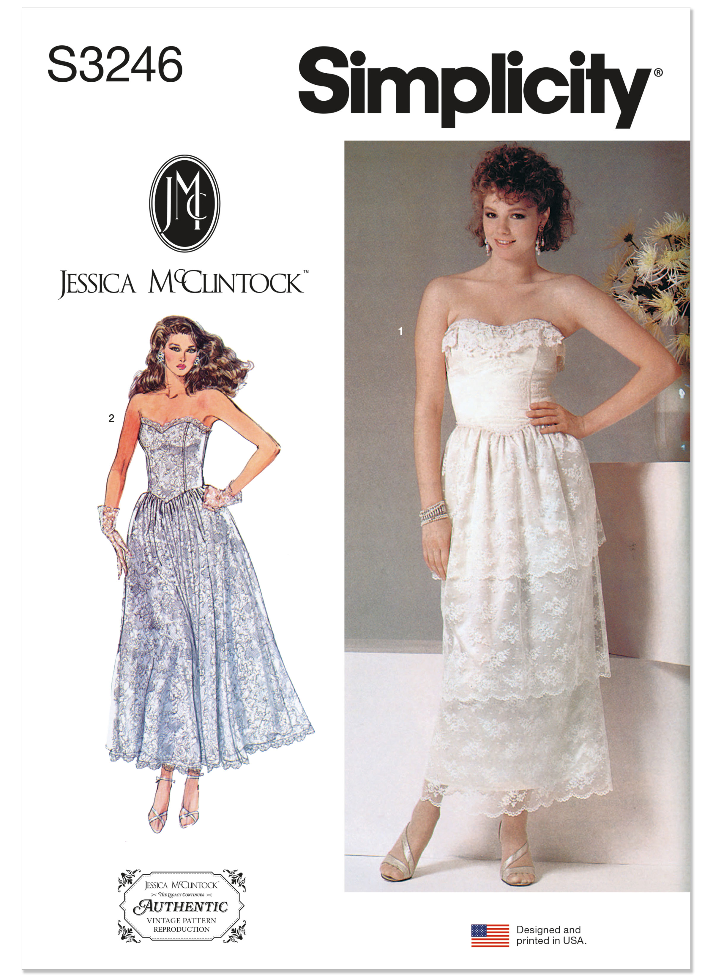 Simplicity S3246 | Simplicity Sewing Pattern 1970s Misses' and Miss Petite Lined Dresses by Jessica McClintock | Front of Envelope