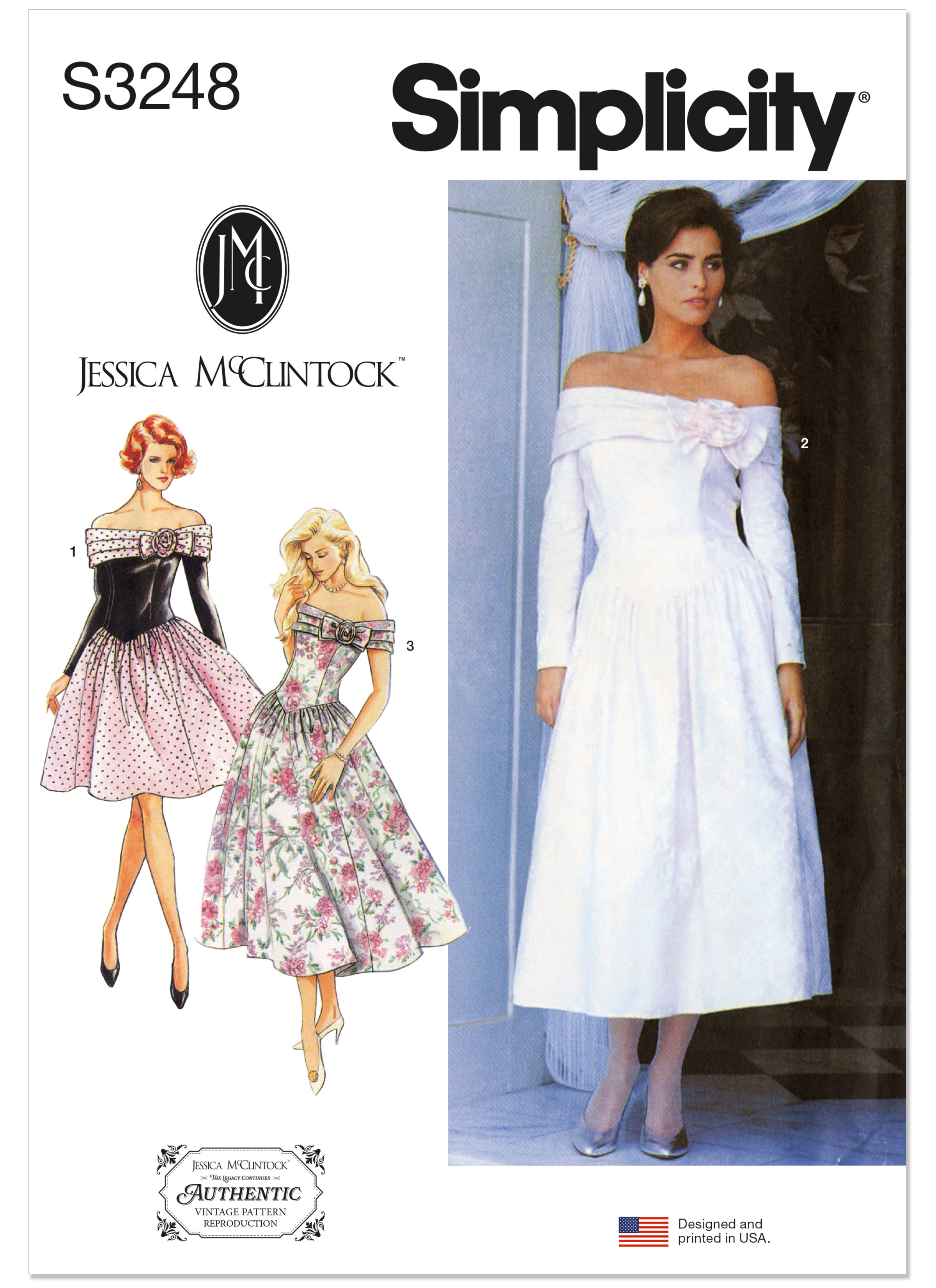 Simplicity S3248 | Simplicity Sewing Pattern 1990s Misses' and Miss Petite Dress in Two Lengths by Jessica McClintock | Front of Envelope