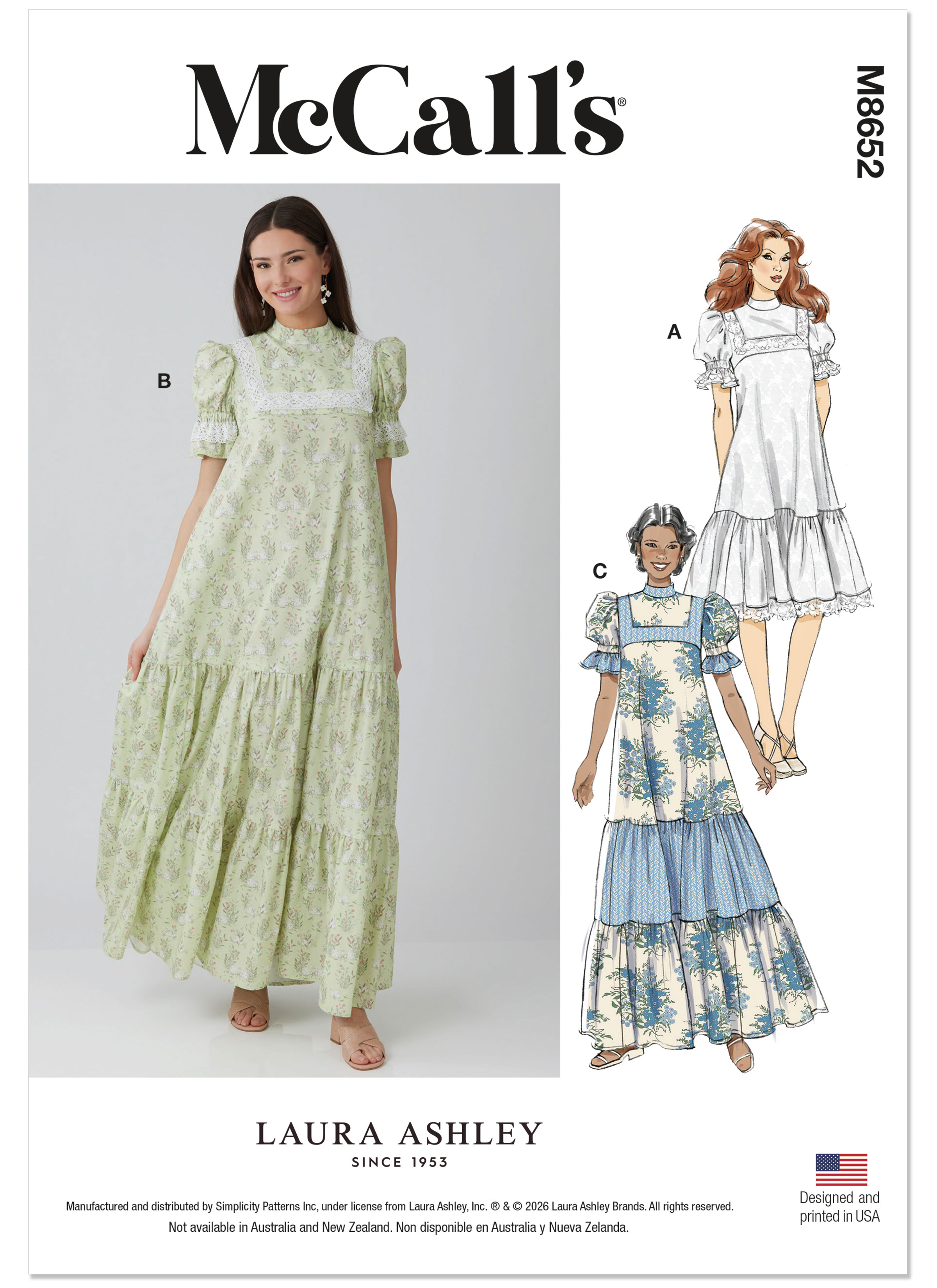 McCall's M8652 | Misses' High Yoke Dress in Two Lengths by Laura Ashley | Front of Envelope