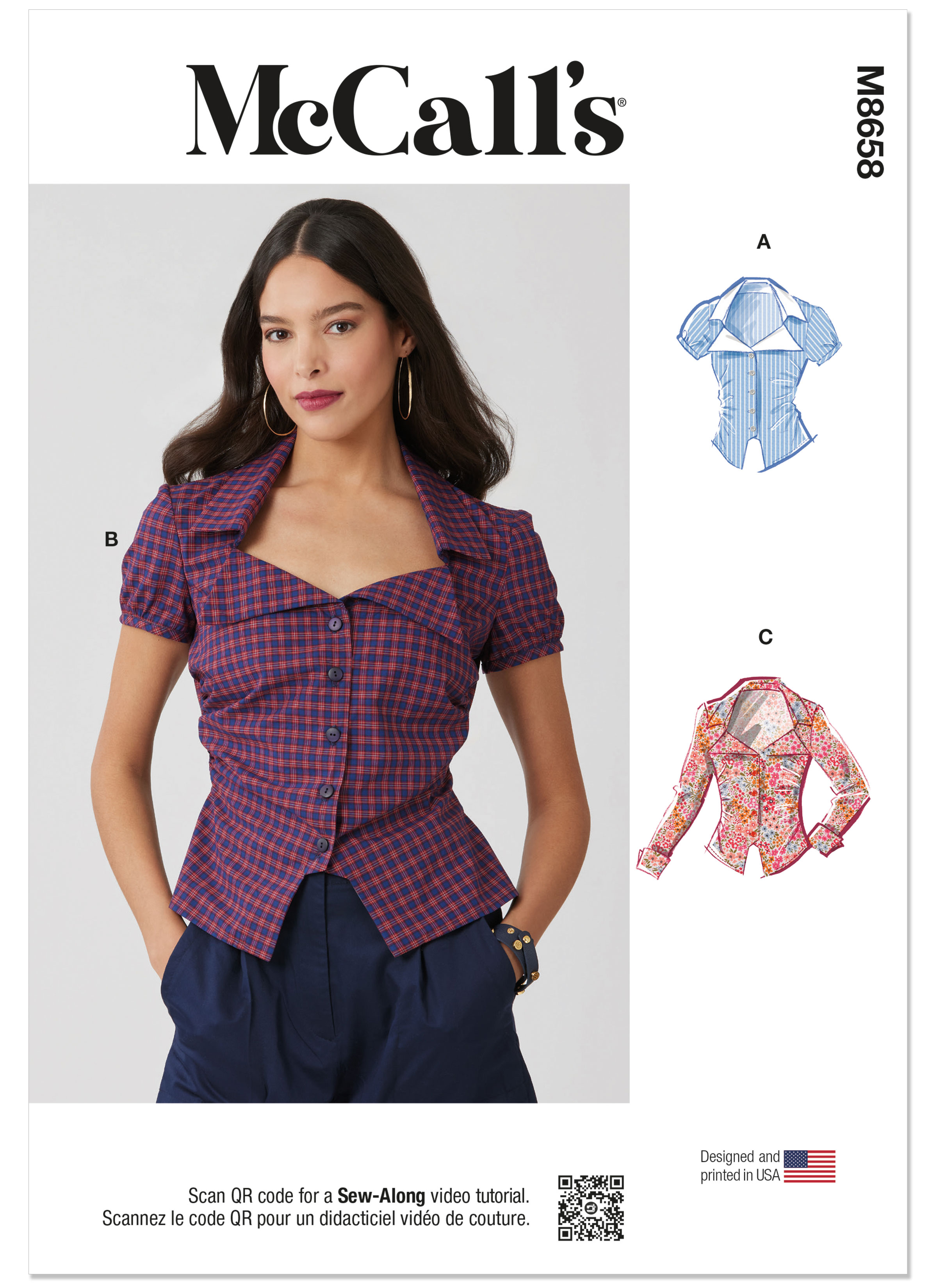 McCall's M8658 | Misses' Woven Top with Sleeve Variations | Front of Envelope