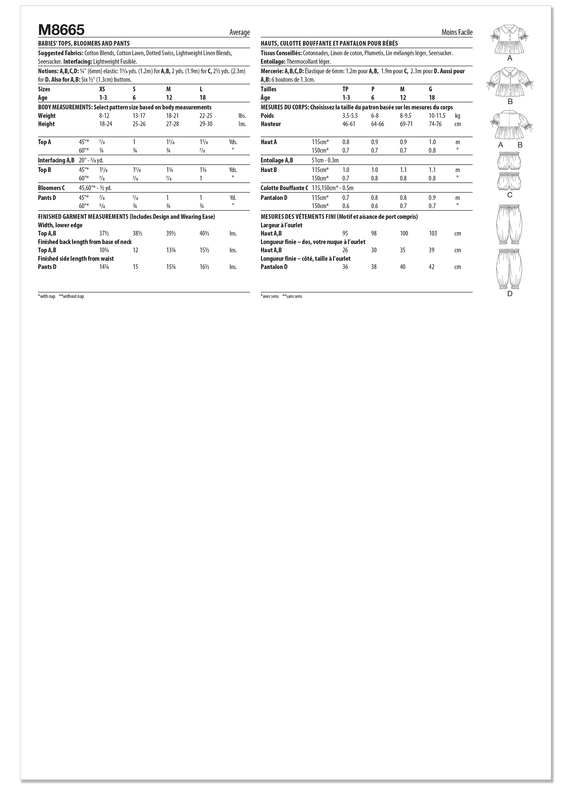 McCall's M8665 | Babies' Tops, Bloomers and Pants | Back of Envelope