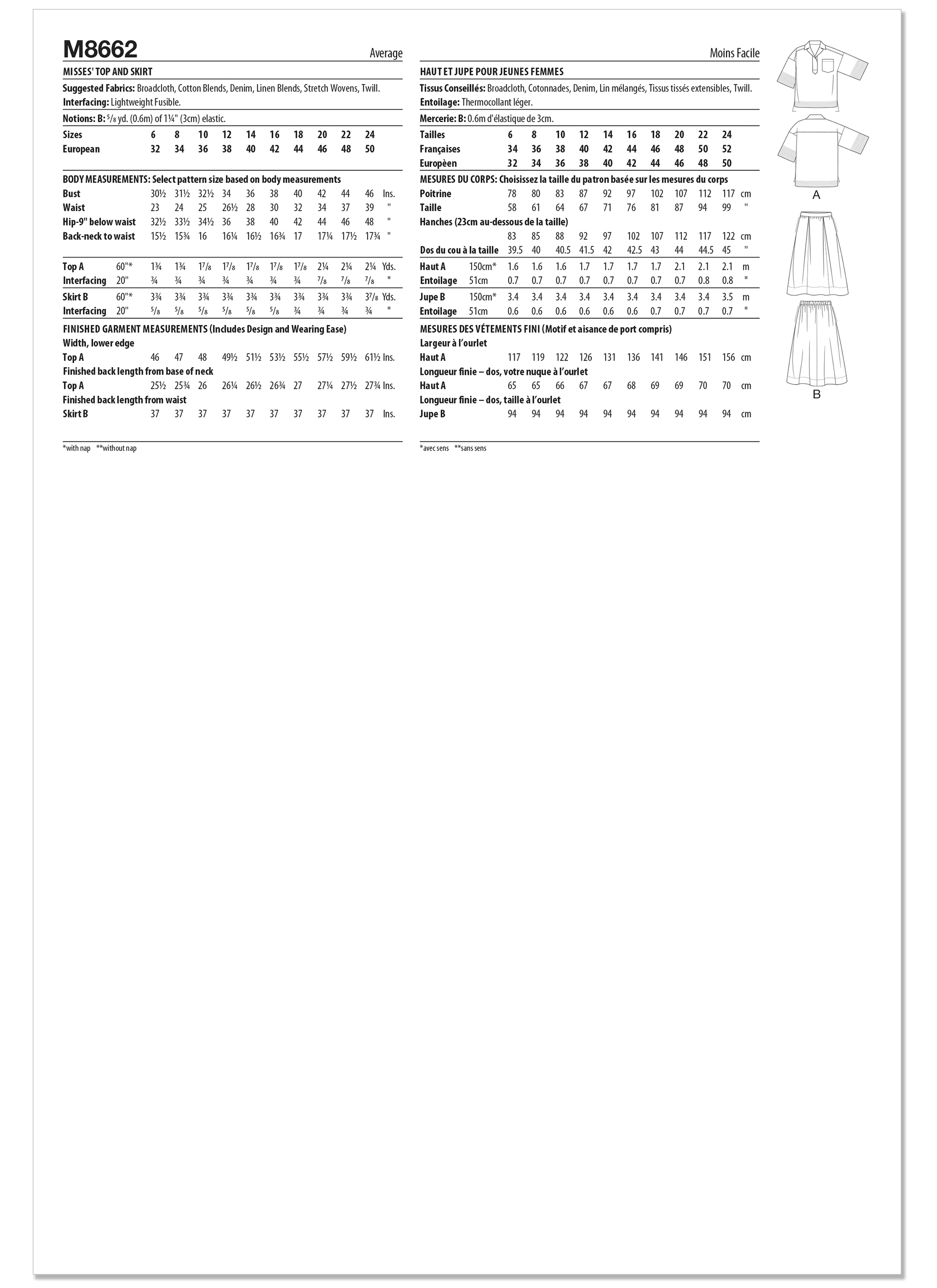 McCall's M8662 | Misses' Top and Skirt | Back of Envelope