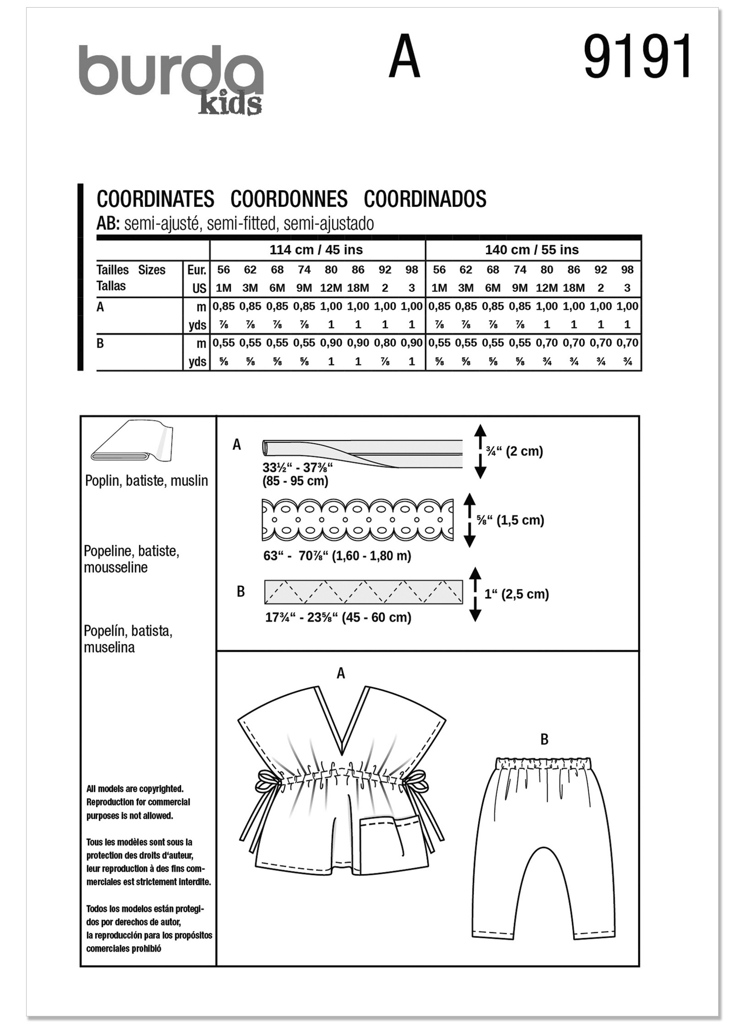 Burda Style BUR9191 | Burda Style Pattern 9191 Babies Tunic and Pants | Back of Envelope
