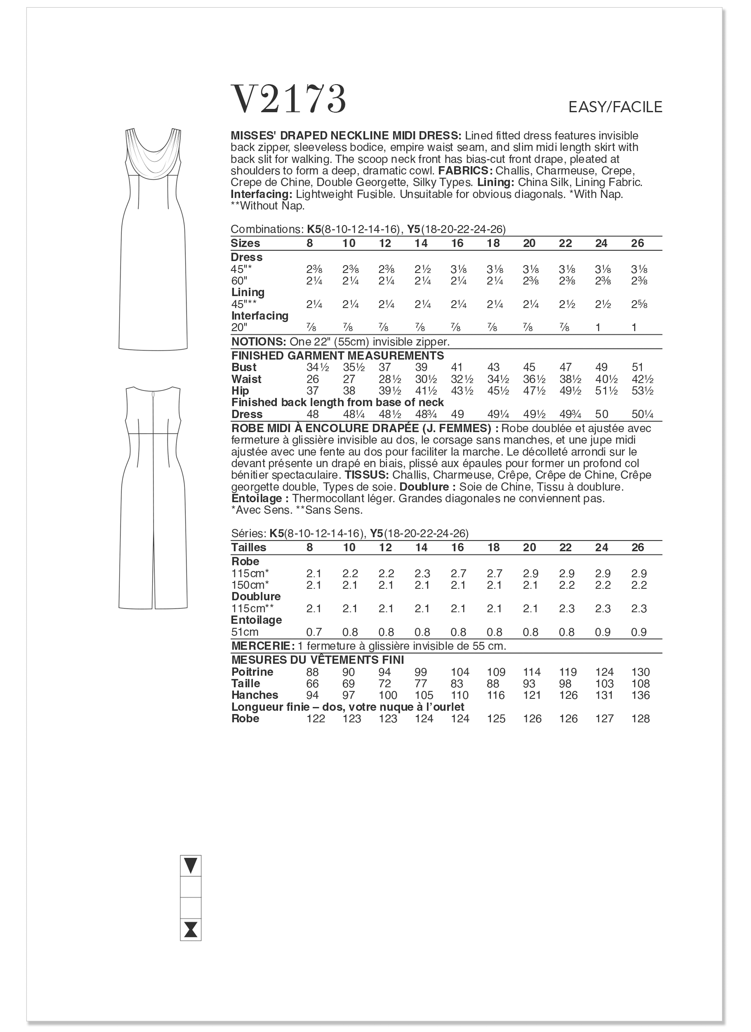 Vogue Patterns V2173 | Vogue Patterns Misses' Draped Neckline Midi Dress | Back of Envelope