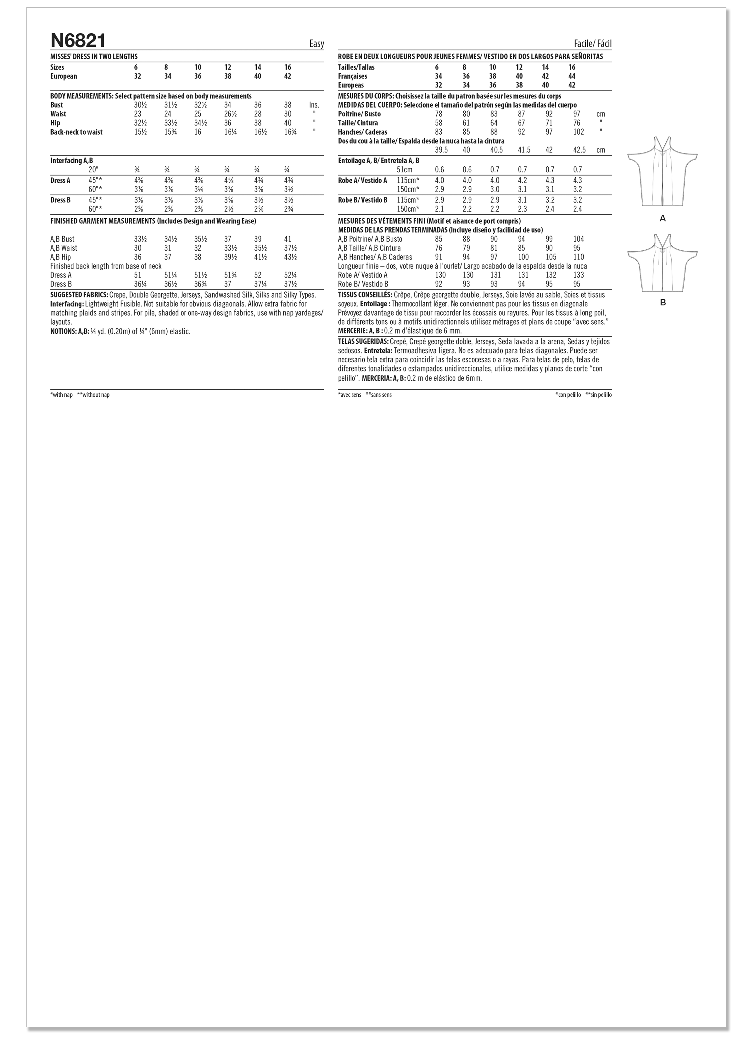 New Look N6821 | New Look Sewing Pattern Misses' Dress in Two Lengths | Back of Envelope