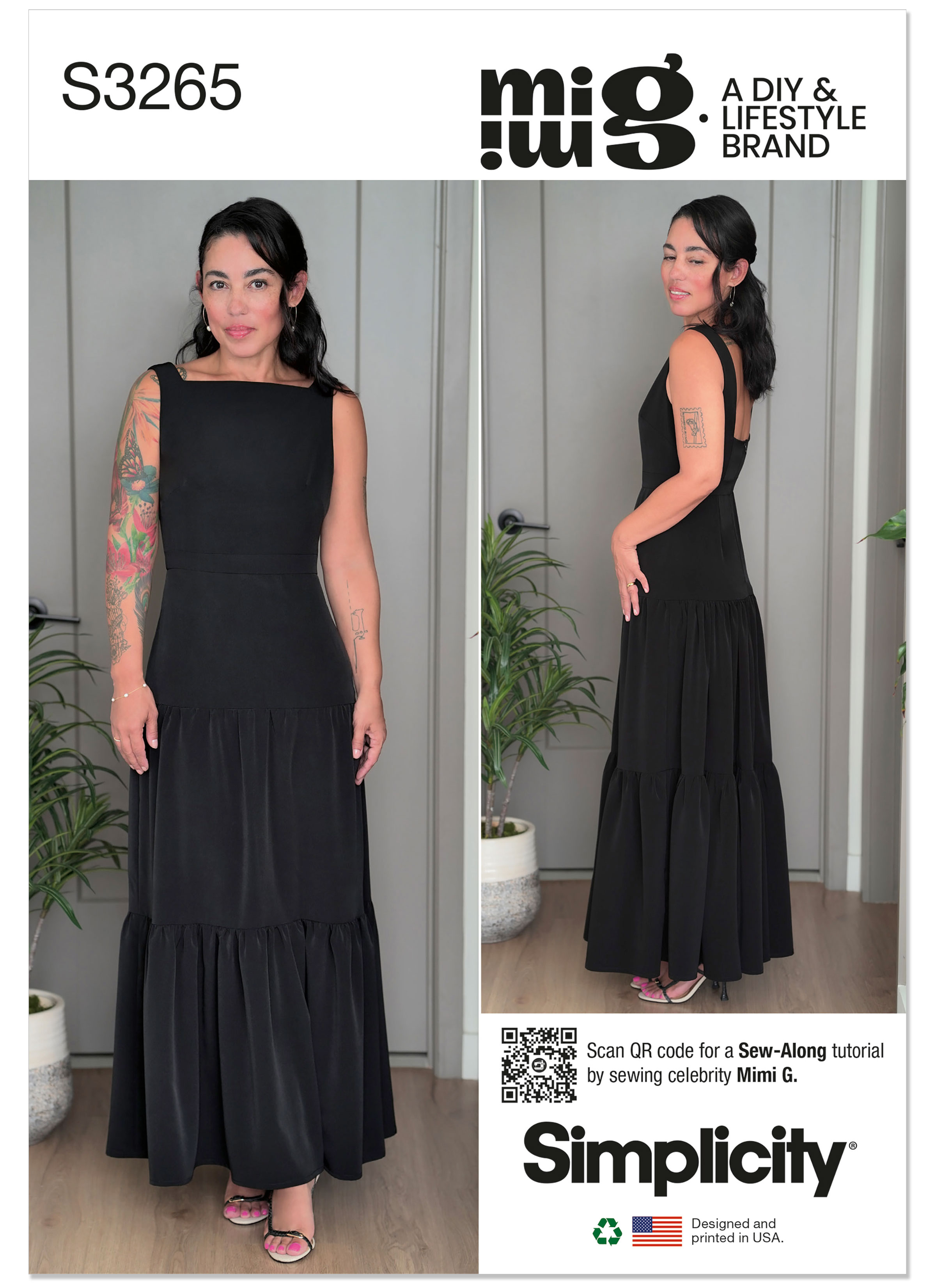 Simplicity S3265 | Simplicity Sewing Pattern Misses'  Square Neck Tiered Maxi Dress by Mimi G | Front of Envelope