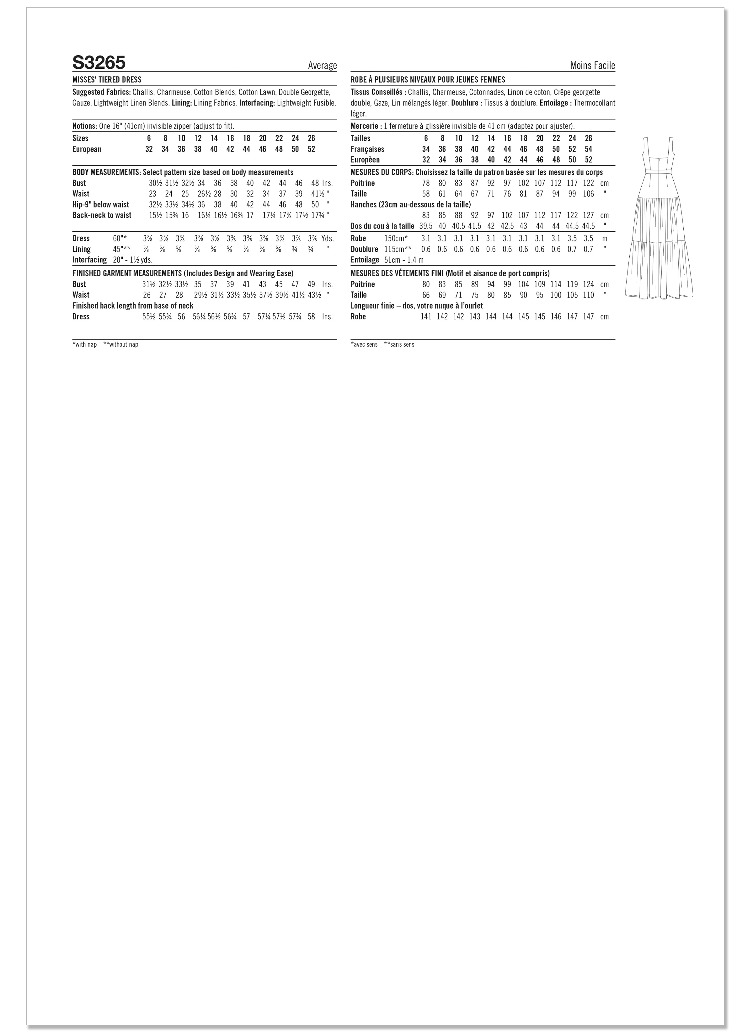 Simplicity S3265 | Simplicity Sewing Pattern Misses'  Square Neck Tiered Maxi Dress by Mimi G | Back of Envelope
