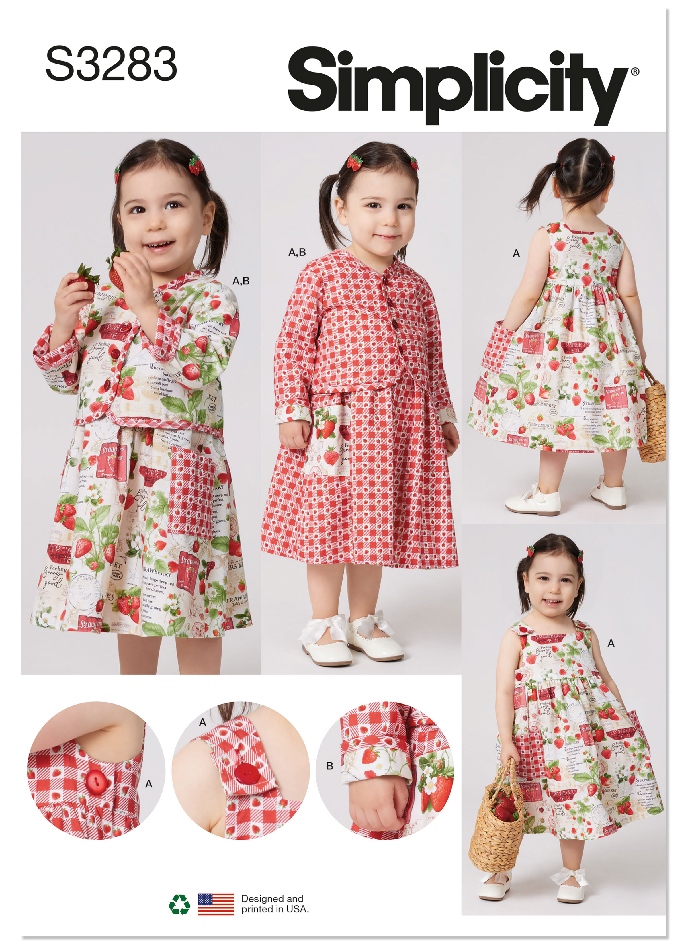Simplicity S3283 | Simplicity Sewing Pattern Toddler’s Reversible Dress and Jacket Set | Front of Envelope