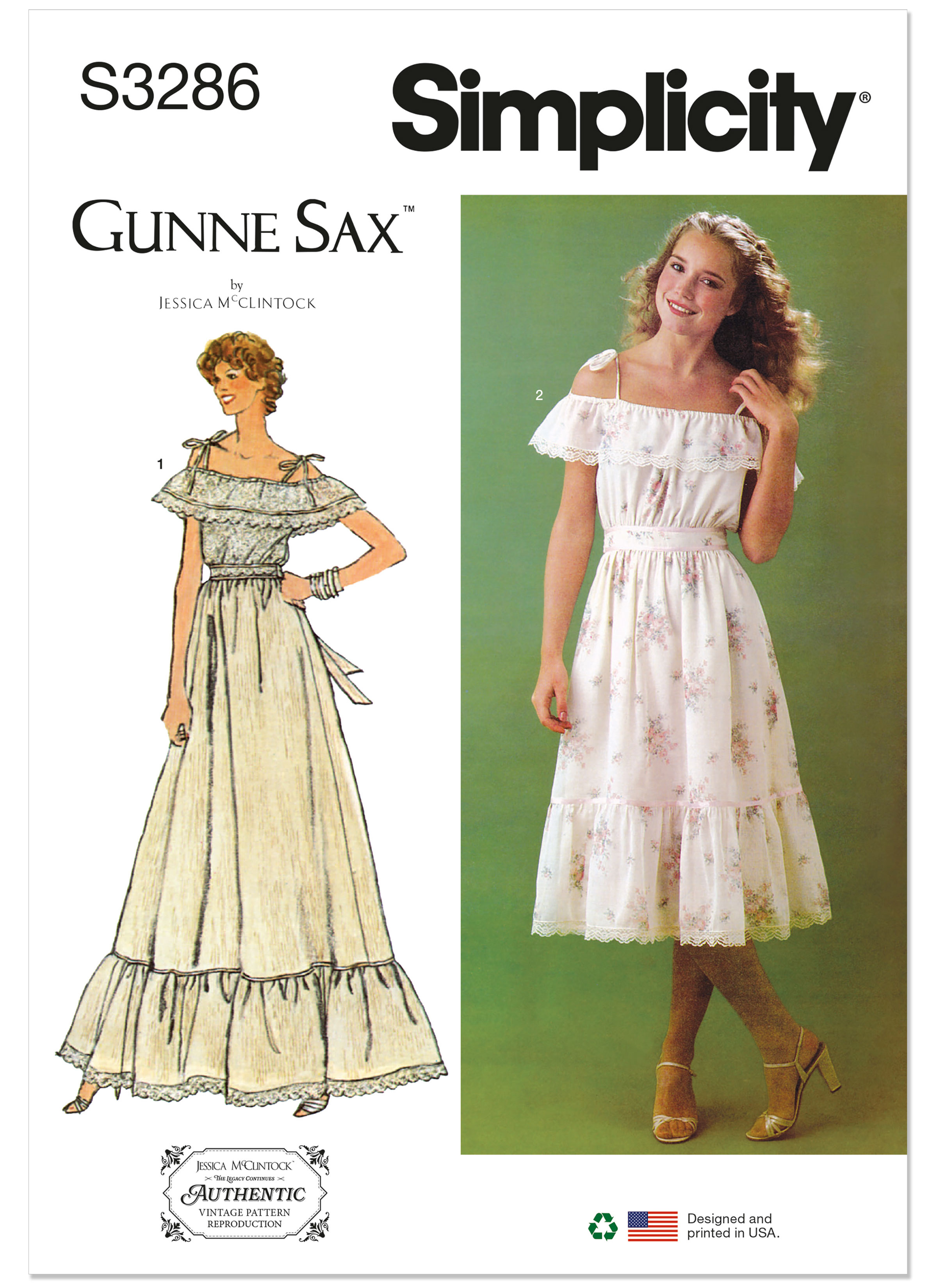 Simplicity S3286 | Simplicity Sewing Pattern Misses' Dress in Two Lengths Gunne Sax Jessica McClintock | Front of Envelope