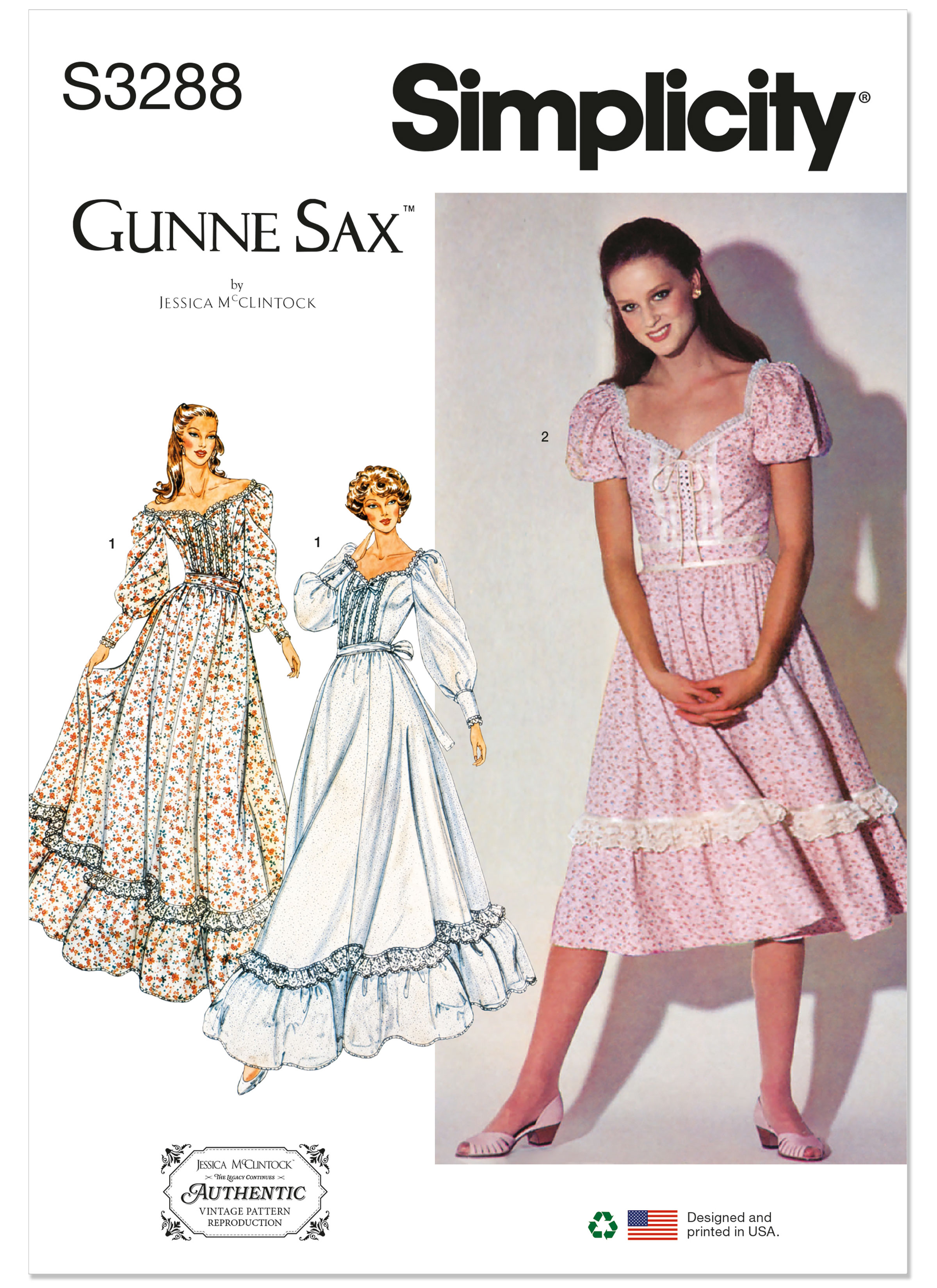Simplicity S3288 | Simplicity Sewing Pattern Misses' Fitted Dress in Two Lengths Gunne Sax by Jessica McClintock | Front of Envelope
