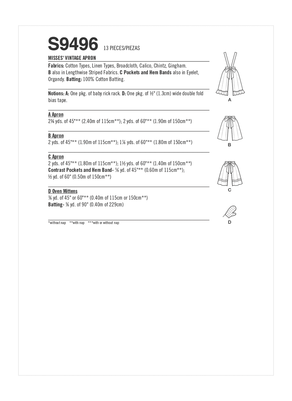 Simplicity S9496 | Misses' Vintage Apron | Back of Envelope