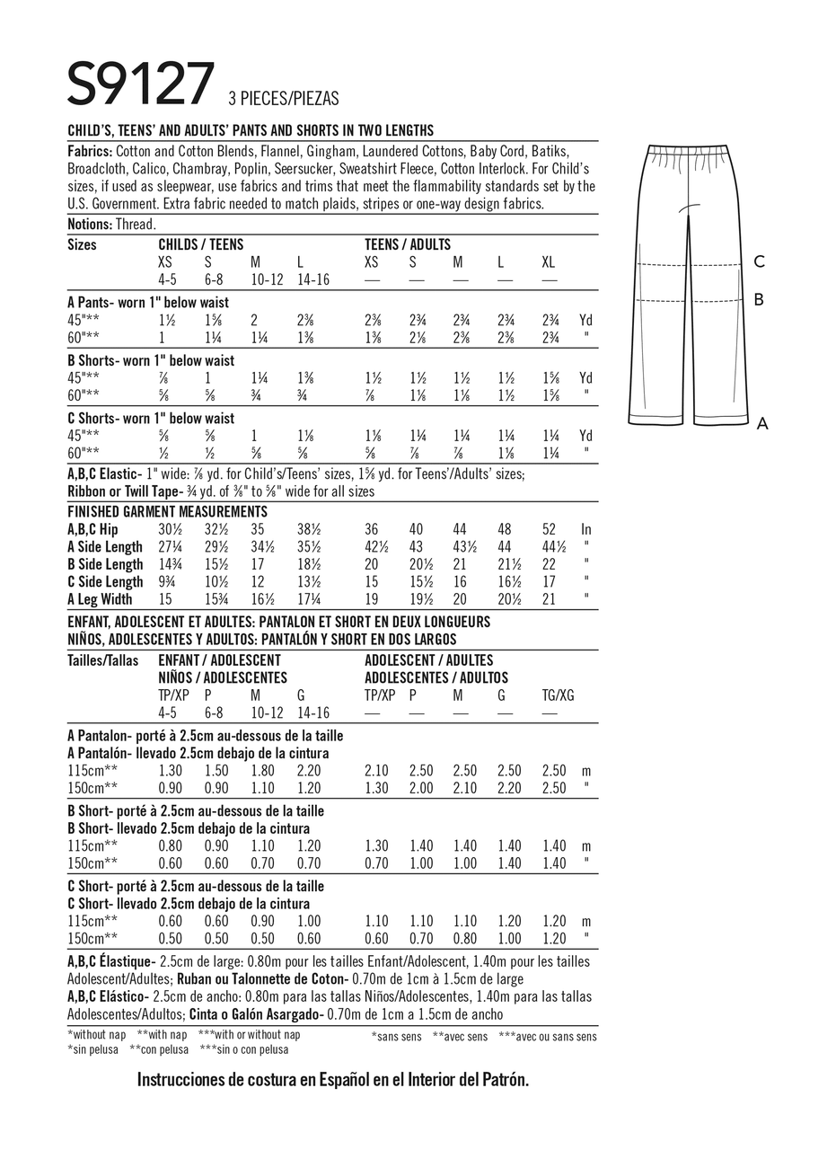 Simplicity S9127 | Unisex Sleepwear | Back of Envelope