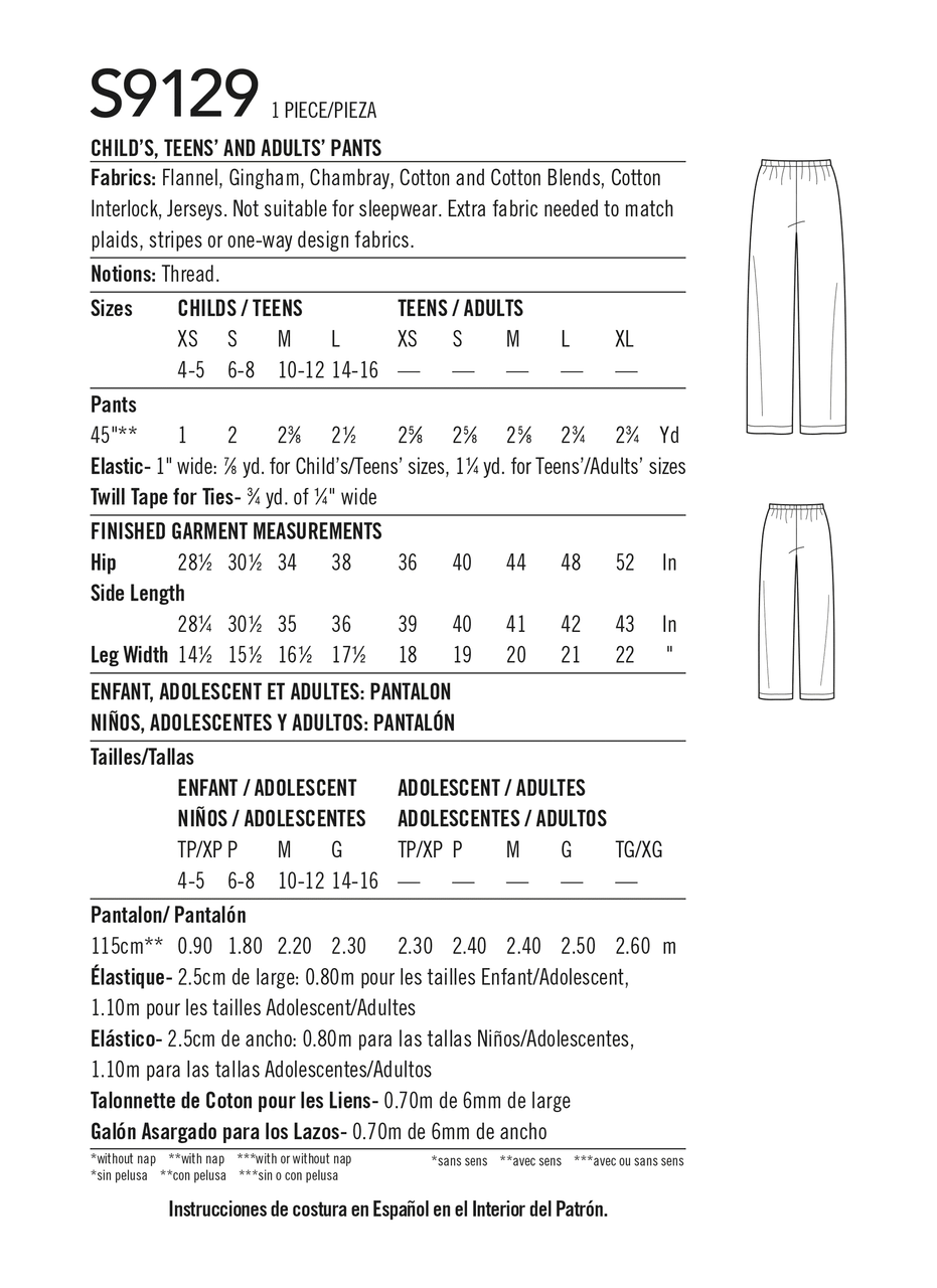 Simplicity S9129 | Unisex Sleepwear | Back of Envelope