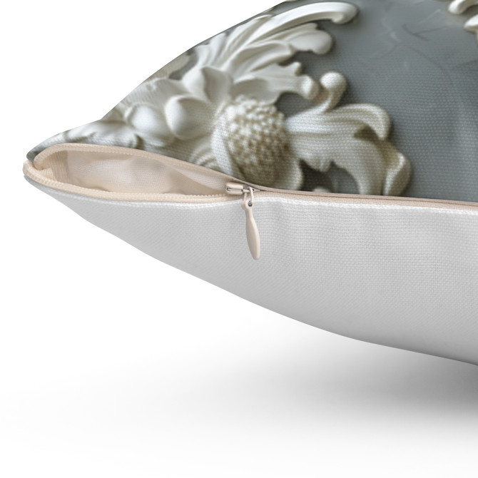 Carlyle Print Reversible White Square Pillow