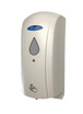 Frost 714C compact white automatic liquid soap or sanitizer dispenser with smart motion sensor and visible soap level, mounted on a wall.