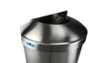 Side view of the Frost 312-S Wall Mounted Waste Receptacle, showcasing its sleek stainless steel finish and open top design for easy trash disposal in commercial and professional settings. Side View