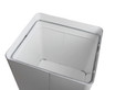 Frost 301 NL white medium waste receptacle with a fitted lid for indoor or outdoor use, showcasing durability and sleek design. Open inside View