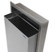 The Frost 330 Stainless Steel Semi-Recessed Waste Receptacle features a sleek, modern design, with a partially inset profile for streamlined waste disposal in high-end commercial spaces. Open