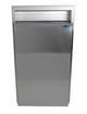 The Frost 330 Stainless Steel Semi-Recessed Waste Receptacle features a sleek, modern design, with a partially inset profile for streamlined waste disposal in high-end commercial spaces.