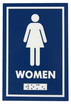 Frost 961 female washroom signage in a bold blue with white pictogram and Braille, ensuring clear and accessible directions for women's restrooms.