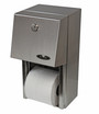 A stainless steel FR-165 surface mount double roll toilet tissue dispenser, providing a secure and contemporary solution for tissue dispensing in restrooms. Front with Toilet Paper