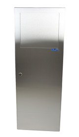 The Frost 340C Stainless Steel Waste Receptacle, showcasing its sturdy construction and sleek surface-mounted design, perfect for modern spaces requiring efficient waste management.