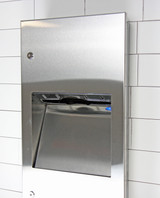 Frost 415-14 A Small Recessed Stainless Steel Combination Paper Towel Dispenser and Disposal, with a sleek design and 4.5" depth for modern washrooms.