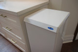 The Frost 305 foot-operated waste receptacle in white, featuring a no-touch design for superior hygiene and waste management. Inside Kitchen