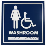 Frost 963 female and handicapped washroom signage in blue with white icons and Braille, for clear, accessible directions in facilities.
