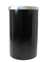 Elegant black lobby waste receptacle by Frost, featuring a stainless steel top and a smooth finish, designed for efficient waste management in commercial and public spaces.