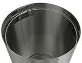 Stainless steel lobby waste receptacle by Frost, featuring a circular disposal opening and a sleek, smudge-resistant design, ideal for sophisticated and high-usage environments. Inside.