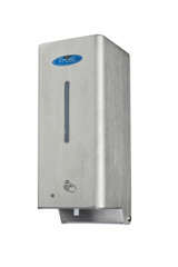 Frost 714S stainless steel automatic liquid soap or sanitizer dispenser with a visible level window and sensor, suitable for upscale restrooms.