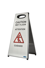 Frost 1119 Stainless Steel Wet Floor Sign - a sophisticated and sturdy caution sign ensuring safety with a premium look in any setting.