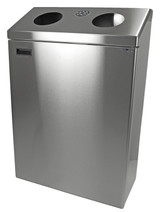 The Frost 315-S Wall Mounted Recycling Station in stainless steel, with dual round openings for easy sorting, showcasing durability and modern design for eco-friendly waste management in commercial areas.