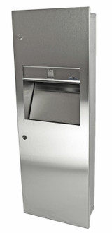 Frost 410 A Medium Recessed Stainless Steel Combination Paper Towel Dispenser and Disposal, optimizing space with a sleek and functional design.