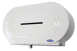 The Frost 170 white twin jumbo toilet tissue dispenser, showcasing a robust build and a sleek design suitable for commercial restroom facilities. Front View