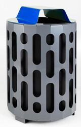 Frost 2020-Blue Outdoor Waste Receptacle featuring a bright blue lid and grey body, offering a stylish and heavy-duty solution for waste disposal in outdoor areas.