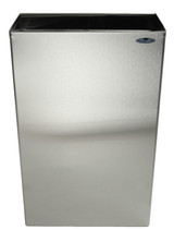 The Frost 326 Stainless Steel Wall Mounted Waste Receptacle features a clean, polished design with a top opening for easy waste disposal, ideal for commercial or upscale residential use.