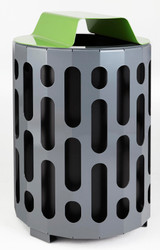 A green and grey heavy-duty Frost 2020-Green Outdoor Waste Receptacle, offering a reliable and visually pleasing solution for public waste management.