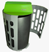 A green and grey heavy-duty Frost 2020-Green Outdoor Waste Receptacle, offering a reliable and visually pleasing solution for public waste management.