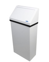 Frost 303 wall-mounted white waste receptacle with liner, designed for efficient space utilization and ease of waste disposal in any setting.