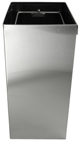 The Frost 327 Stainless Steel Large Wall Mounted Waste Receptacle presents a sturdy, polished appearance with an open top, ideal for efficient waste management in busy settings. open side view.