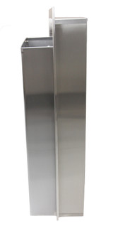 The Frost 330 Stainless Steel Semi-Recessed Waste Receptacle features a sleek, modern design, with a partially inset profile for streamlined waste disposal in high-end commercial spaces.