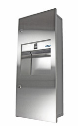 Frontal view of Frost 415B Small Semi-Recessed Stainless Steel Combination Paper Towel Dispenser and Waste Disposal unit showcasing the semi-recessed design and clean lines.